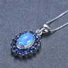 Colares com Pingente Aqua Blue Zircon Oval Colar de Opala Cristal de Luxo Vintage Corrente Cor de Prata Para Mulheres Jóias