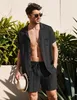 Men's Tracksuits Summer Cotton Linen Shirt Set Casual Outdoor 2Piece Suit Andhome Clothes Pajamas Comfy Breathable Beach Short Sleeve Sets 230720