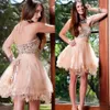 Peach Organza 8th grade Short Prom Graduation Dresses vestido de formatura Rhinestone Beads Sparkly Homecoming Party Dresses Cockt308J