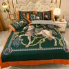 Luxe orange roi designer ensembles de literie coton cheval imprimé reine taille housse de couette drap de lit mode taies d'oreiller couette set270a