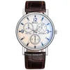 Three Eyes Flat Watch Quartz Classic Fashion Mens WristWatch212g