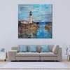 Handmade Canvas Art Lighthouse Dream Floral Artwork Dining Area with Impressionistic Landscape Decor