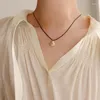 Anhänger Halsketten Ins 18k Gold Überzogene Scalloped Shell Halskette Für Frauen Schwarz Seil Schnur Choker Mode Schmuck Geschenk