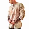 T-shirts pour hommes Printemps Été Mode pour hommes T-shirt à manches longues Breaable LaceUp Coton et lin Tee Hippie Chemises Tops Camiseta Hombre # G3 J230721