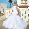 Branco puro 2021 vestidos de noiva sereia babados um ombro plus size vestidos de noiva sem mangas vestidos de casamento ao ar livre vestidos de no249u