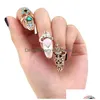 Band Rings New Fashion Crystal Finger Rhinestone Flower Crown Nail Cute Bowknot Art Ring For Girls Beauty Jewelry Drop Delivery Dhohc