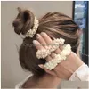 Pony Tails Holder Korean Pearl Beaded Hair Ties Scrunchies Crystal Elastic Hairband Ponytail Holders Women Hairs Rope Rubber Gum Dro Dhwud