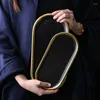 Plattor Kinglang Gold Slim Oval Shape Ceramic Plate Bröd som serverar Tray för Comestic