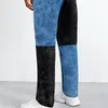 Herr jeans mode färg block lapptäcke rak män baggy byxor hip hop losska kvinnor denim byxor lyx pantalon homme 230720