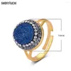 Alianças de casamento ShinyGem 14mm Charm Round Crystal Micro Inlay Zircon Sparkling Druzy Gem Stone Ajustável para Mulheres