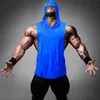 Men's Tank Tops Plain Bodybuilding Hooded Tank Top Men Gym Clothing Cotton Sleeveless Sweatshirt Fitness Vest Workout Sportswear Tops Tees 230721