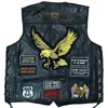 Men's Vests 2023 Fashion Embroidery Motorcycle Leather Vest Sheepski Sleeveless Jacket Club Riding Moto&Biker Punk Veste For Man