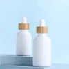 Empty White Porcelain Dropper Bottles 10ml 15ml 20ml 30ml 50ml 100ml For Essential Oils Cosmetics with Bamboo Lids Hpaue