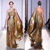 Zuhair Murad Alta Costura Apliques Dourados Vestidos de Noite Longos Sereia Um Ombro com Apliques Transparente Vestido de Baile Vintage246w