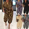 Kvinnors jumpsuits rompers kvinnor kort ärm harem byxor jumpsuit sexig knapp front leopard lösa rompers 230720