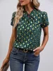 Womens Blouses Shirts Summer Blouse Women Tops Gold Dot Print Puff Sleeve Shirt and Blouse Elegant Casual All Over Print Tie Neck Female Clothing 230720