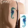 OMMGO水彩貝馬の子供向けの一時的なタトゥーステッカー海馬タトゥー海底Sea Fake Tatoos Body Art Arm Women