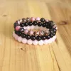 Bracelets porte-bonheur 8mm pierre naturelle Bracelet ensembles hommes femmes Rhodonite Rose Quartzs noir Onyx perlé empilable poignet Mala180v