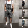 Överdimensionerade män rippade jeans jumpsuits korta byxor Summer Street Style orolig denim Bib overaller Suspender Short Pants231w