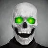 Masque de crâne de tête complet actif avec couvre-chef à mâchoire mobile yeux verts brillants accessoires d'halloween masque d'horreur d'halloween