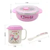 Set di stoviglie PINKAH Stoviglie per bambini Set da 3 pezzi Completo in acciaio inossidabile 304 Tazza per bambini Ciotola Cucchiaio Mangime per conservazione del calore