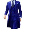 Royal Blue Long Tail Coat 3 Piece Tuxedos Gentleman Man Suits Male Fashion Groom Tuxedo for Wedding Prom Jacket Waistcoat with Pan201Z