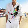 Camisas casuais masculinas 2022 primavera camisas masculinas largas papagaio borboleta tinta impressão manga longa top hip hop vintage solto grandes camisas para roupas masculinas l230721