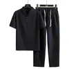 Tute da uomo (pantaloni Sirt) 2023 Summer Men Sirt Man Cotone e lino Sirts Ordina manica Casual Una serie di vestiti M-5XL