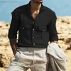 Camicie casual da uomo Camicia da uomo con colletto in lino di cotone Camicetta a maniche lunghe Camicie abbottonate Top T-shirt da uomo casual estiva L230721