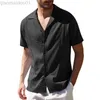 Men's Casual Shirts Mens Short Sleeve Button-Down Guayabera Shirts Cuban Embroidered Pleats Beach Shirts Men Loose Fit Camp Cuban Fishing Shirt L230721