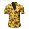 Chemises décontractées pour hommes Chemise hawaïenne pour hommes 2022 Mode d'été Camisa Masculina Palm Tree Print Chemise à manches courtes pour hommes Chemises hawaïennes boutonnées L230721