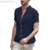 Camicie casual da uomo Estate Casual Camicie di lino in cotone sciolto Camicie da uomo a maniche corte con bottoni Cardigan Solid Top Abbigliamento moda Uomo Camicia con colletto rovesciato L230721