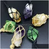 Pendant Necklaces Natural Amethyst Topaz Green Fluorite Stone Woven Net Stretchable Adjustment Rope Necklace For Women Men Drop Deli Dhvl4