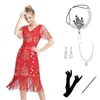 Stage Wear 1920s Vintage Flapper Girls Gatsby Party Dress For Women Neck Sleeveless Sequin Tassels Dresses With Fan Necklace Accessories