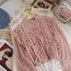 20 neue Frühjahr Frauen Rosa Spitze Bluse Sweety Mädchen Mesh-Shirt Laterne Hülse Rollkragen Blousas Grundlegende Tops Outwear Böden