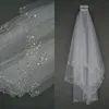 Voile de mariée court blanc ou ivoire avec bord en cristal avec peigne 2 voiles de mariée perlés216Y