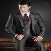 Fashion Dark Grey Groom Tuxedos Notch Lapel Groomsmen Mens Wedding Dress Handsome Man Jacket Blazer 3 Piece SuitJacket Pants Vest310v