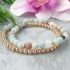 MG1065 Amazonite et Rose Gold Hematite Wrap Bracelet Dainty Bohemian Gemstone Bracelet Natural Anxiété Relief Stacking Bracelets246d