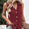 Frauen Blusen Mode Einfarbig V-ausschnitt Chiffon Hemd Tank Top Frauen Sommer Ärmellose Taste Bluse Lose Kleidung Blusas 27987