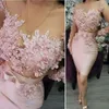Rose Tulle robes De bal courtes 2021 femmes élégante robe De soirée manches longues Illusion Satin Sexy Graduaton fête Vestido De Gala285k