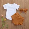 2021 Nieuwe Zomer Baby 3 Stuk Stes Katoen Regenboog Korte Mouw Jumpsuit Shorts Haarband Leuke Outfits E1000279q