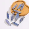 Natural Raw Blue Druzy Quartz Pendant Gold Silver Edged Long Crystal Pillar Charms för halsbandörhängen smycken Tillbehör