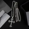 Tibetan Silver Flame Cross Pendant Fashion Punk Male and Female Letter Chain