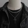 Pingente colares homens punk aço inoxidável cruz curb cubano para mulheres hip hop prata cor link cadeia gargantilhas de metal sólido jóias presentes