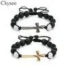 CKYSEE Ręcznie spleciona Macrame Black Lave Stone Based Bransoleta Baseball Bransoletka Chrześcijańska biżuteria dla kobiet i mężczyzn12410