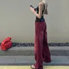 Women s Jeans Boyfriend Style Streetwear Baggy Women Denim Trousers High Waist Y2k Vintage Washed Distressed Wide Leg Mopping Red Pants 230721