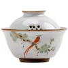 Ru Brennofen Vogel Gardon Gaiwan Retro Drei-Personen-Pastrol Keramik Teeschale Terrine Zubehör Wohnkultur2595