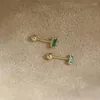Stud Earrings FINE GOLD/ 2023 Earring Arrivals Test Fashion Green Zircon Cube 9k Pure Gold Screw Back For Women