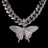 Iced Out Animal Grand Papillon Pendentif Collier Argent Bleu Plaqué Hommes Hip Hop Bling Bijoux Cadeau Whole286c