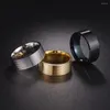 Alianças de casamento masculinas joias rosqueadas 8 mm anel de aço titânio banhado a vácuo feminino